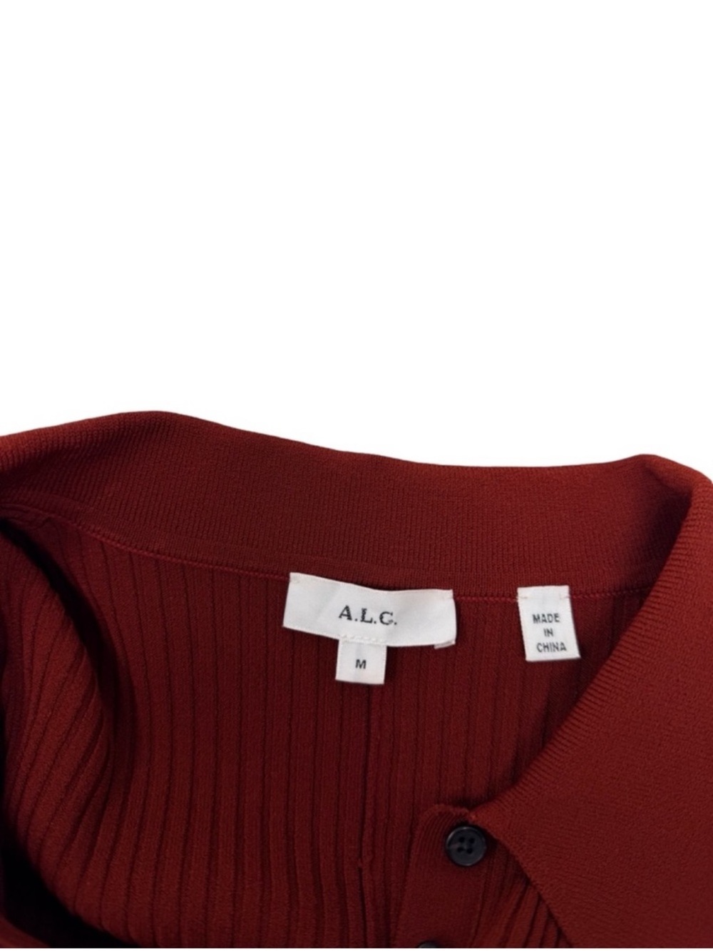 A.L.C. Lance Asymmetric Ribbed Knit Collared Dress Size Medium Sumac Red Midi - Picture 6 of 8